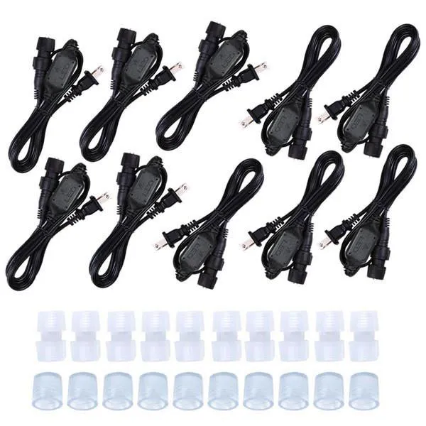 10pcs Connectors & Power Cords for LED Rope Lights