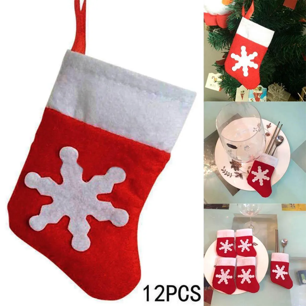 12pcs Mini Christmas Stocking Silverware Dinnerware Cover Party Decorations