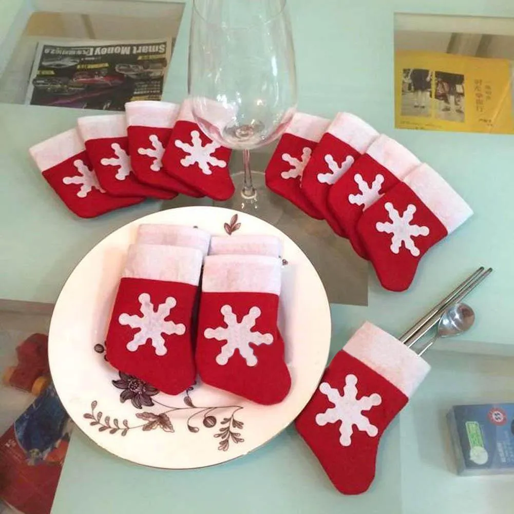 12pcs Mini Christmas Stocking Silverware Dinnerware Cover Party Decorations