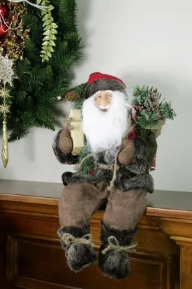 12" Country Rustic Sitting Santa Claus Christmas Figure with Knitted Snowflake Jacket