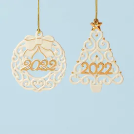 2022 Pierced Wreath & Tree Ornaments, S/2