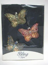 3 1/2" Yellow & Orange Rhinestone Butterflies - 3 Pieces