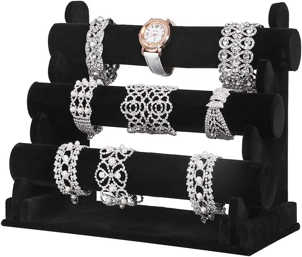 3 Tier Black Velvet Watch & Jewellery Stand