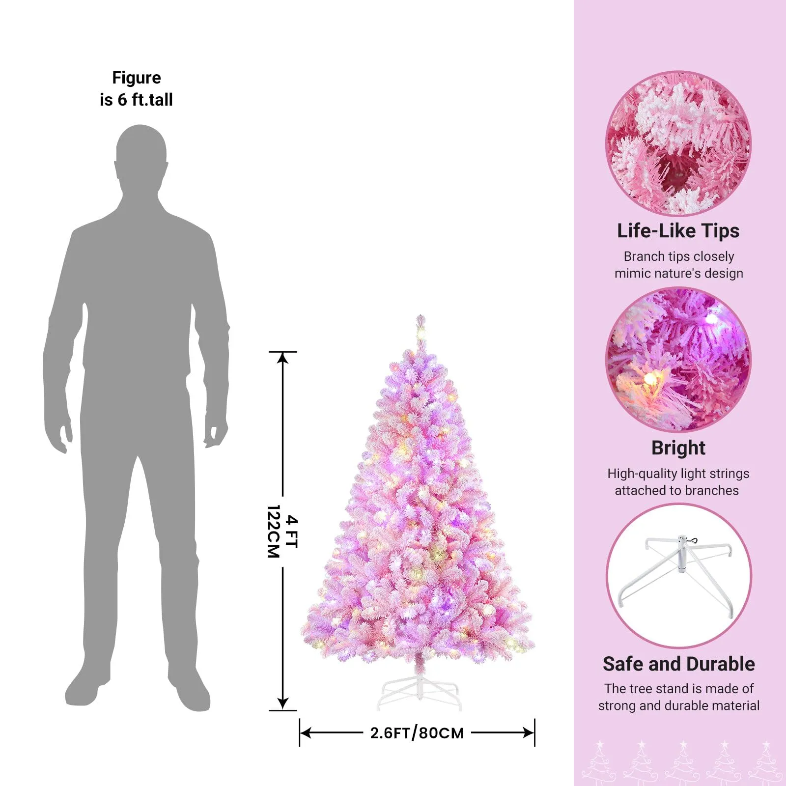 4ft Prelit Multi-Color RGB Lights Snow Flocked Artificial Holiday Christmas Tree with Remote