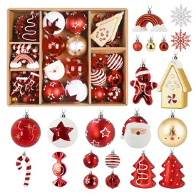 65pcs Gold & Red, White Christmas Balls Ornaments Set with Hanging Strings