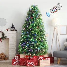 7.5ft Prelit Warm White & Colored Changing Lights Premium Artificial Hinged Full Christmas Tree with Remote Control