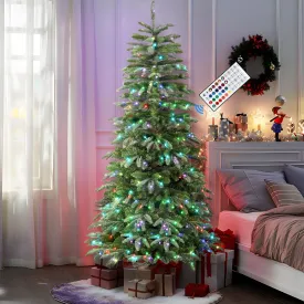 7ft Prelit Multi-Color RGB Lights Artificial Hinged Upgraded Christmas Tree with Remote