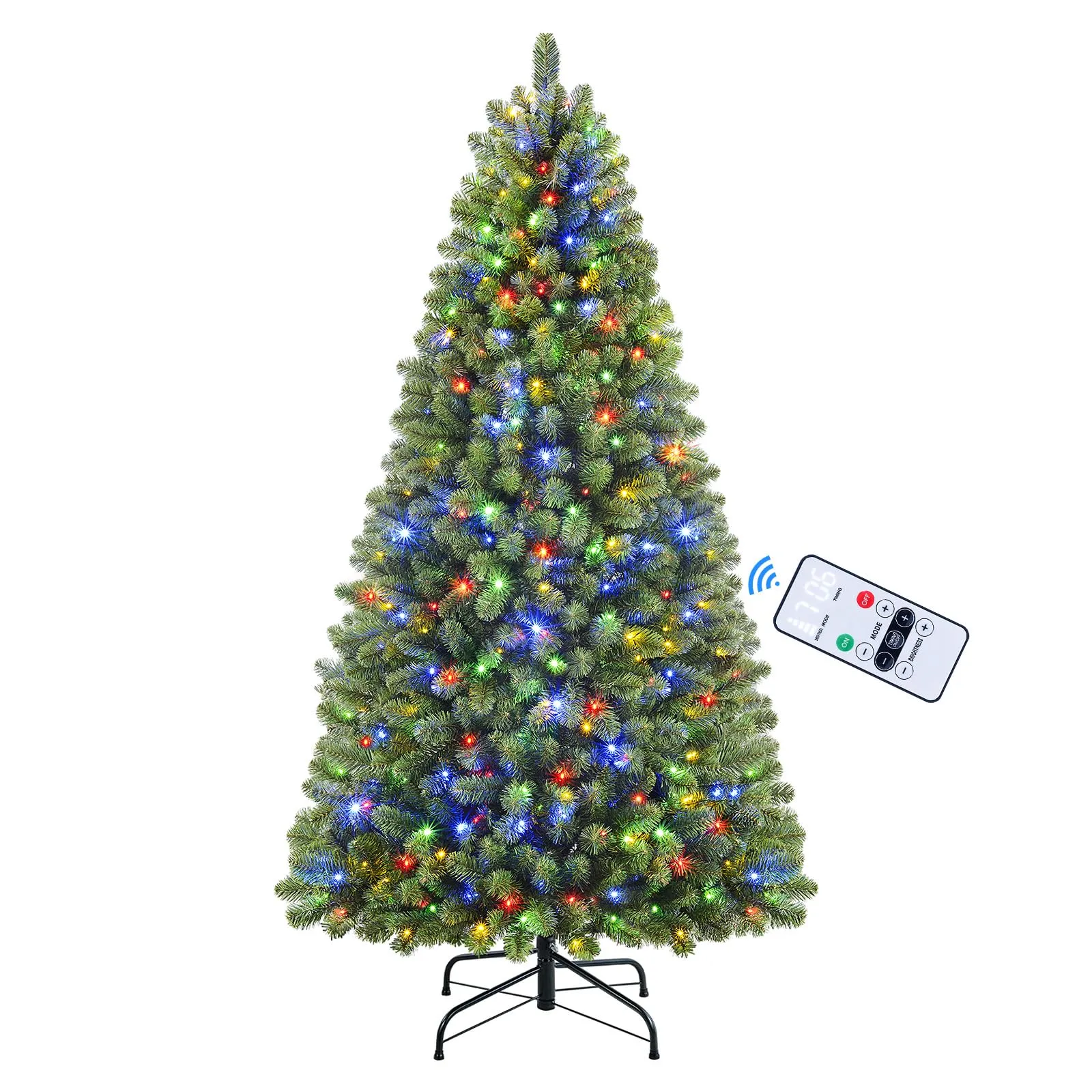 7ft Prelit Warm White & Color LED Changing Lights Premium Artificial Hinged Christmas Tree with Remote Control