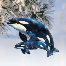 Alaskan Orcas Wooden Ornaments by G.Debrekht - Wildlife Holiday Décor - 8710102-1