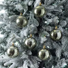 Antiqued Spruce Green Mercury Look Holiday Christmas Ball Ornament Set of 6