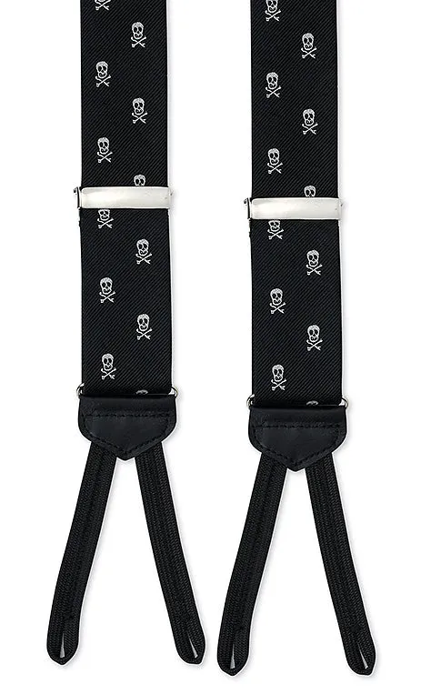 Black and White Silk Skull Suspenders - E1416