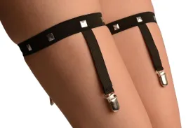 Black Elasticated Garter With Metal Studs & Clips