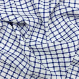 Blue and White Checkered Crinkle Polyester Fabric