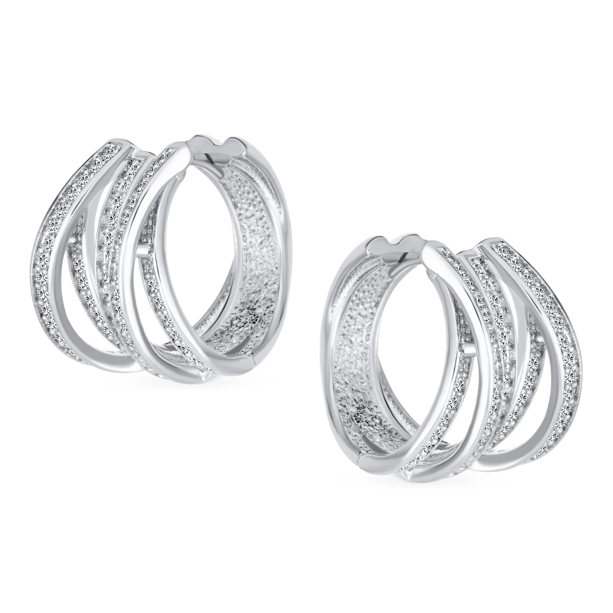 Bridal Pave CZ Rectangle Criss Cross Huggie Hoop Earrings Gold Silver Plated