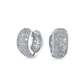 Bridal Pave CZ Rectangle Criss Cross Huggie Hoop Earrings Gold Silver Plated