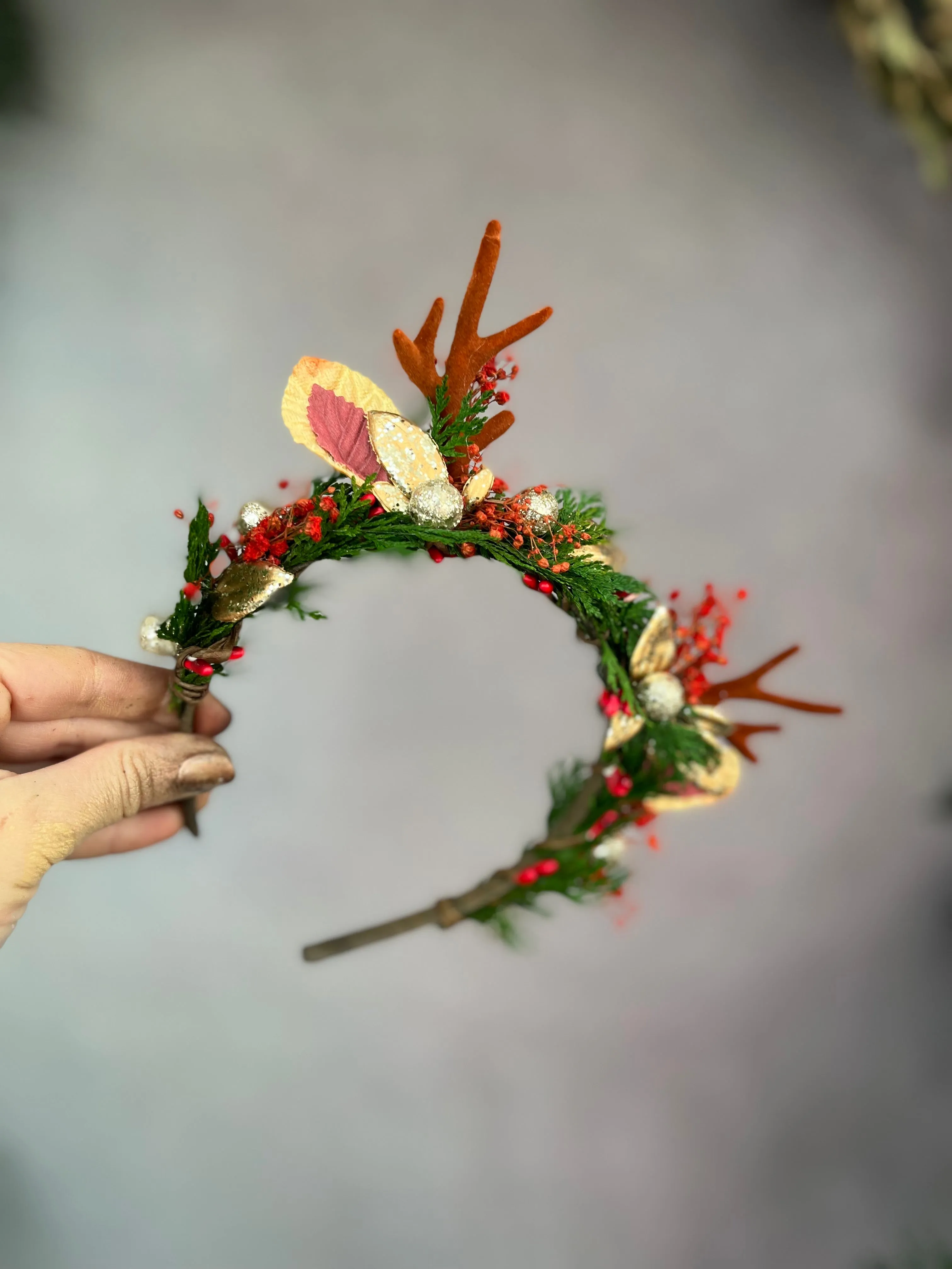 Christmas flower headband with antlers