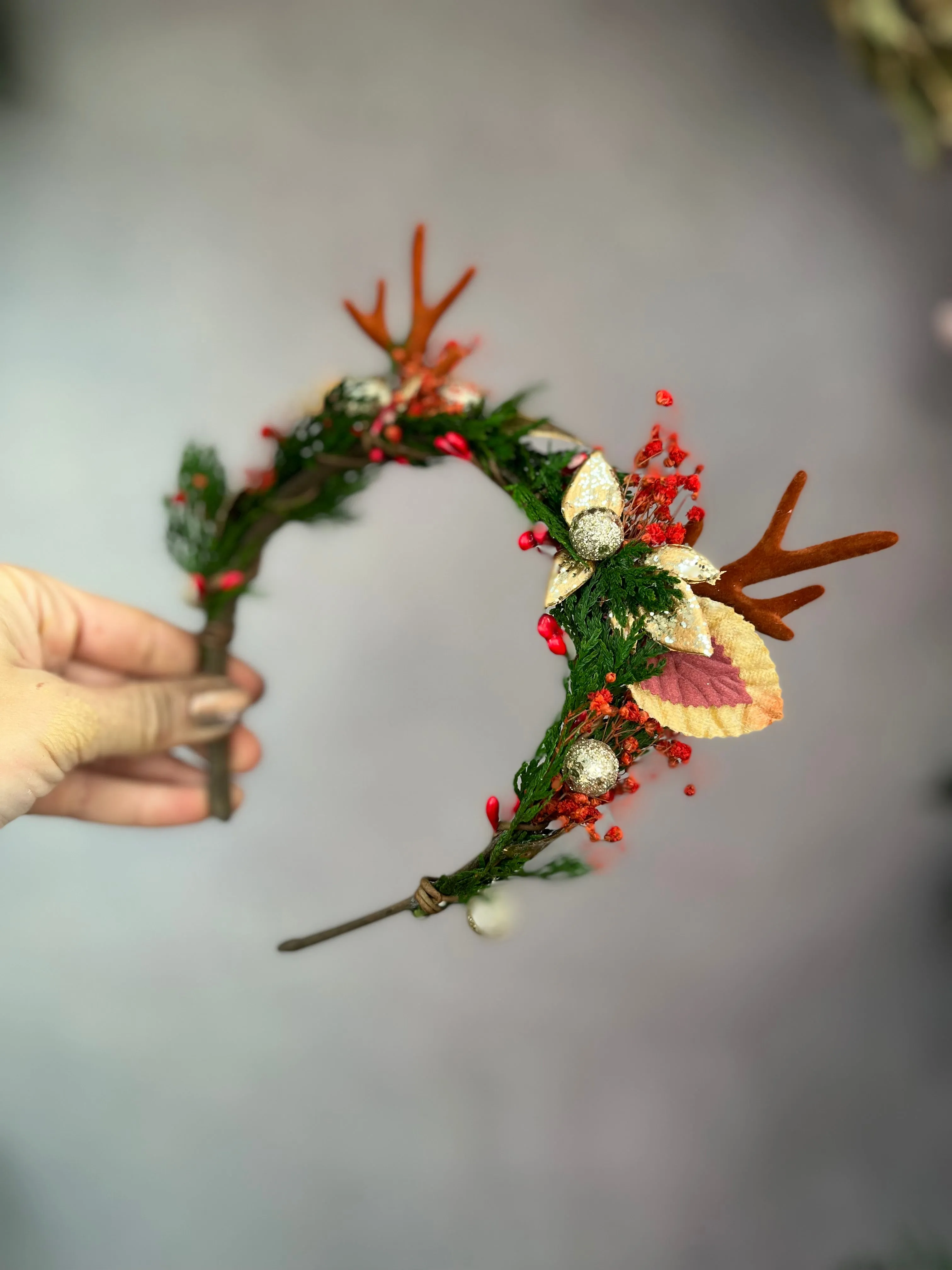 Christmas flower headband with antlers