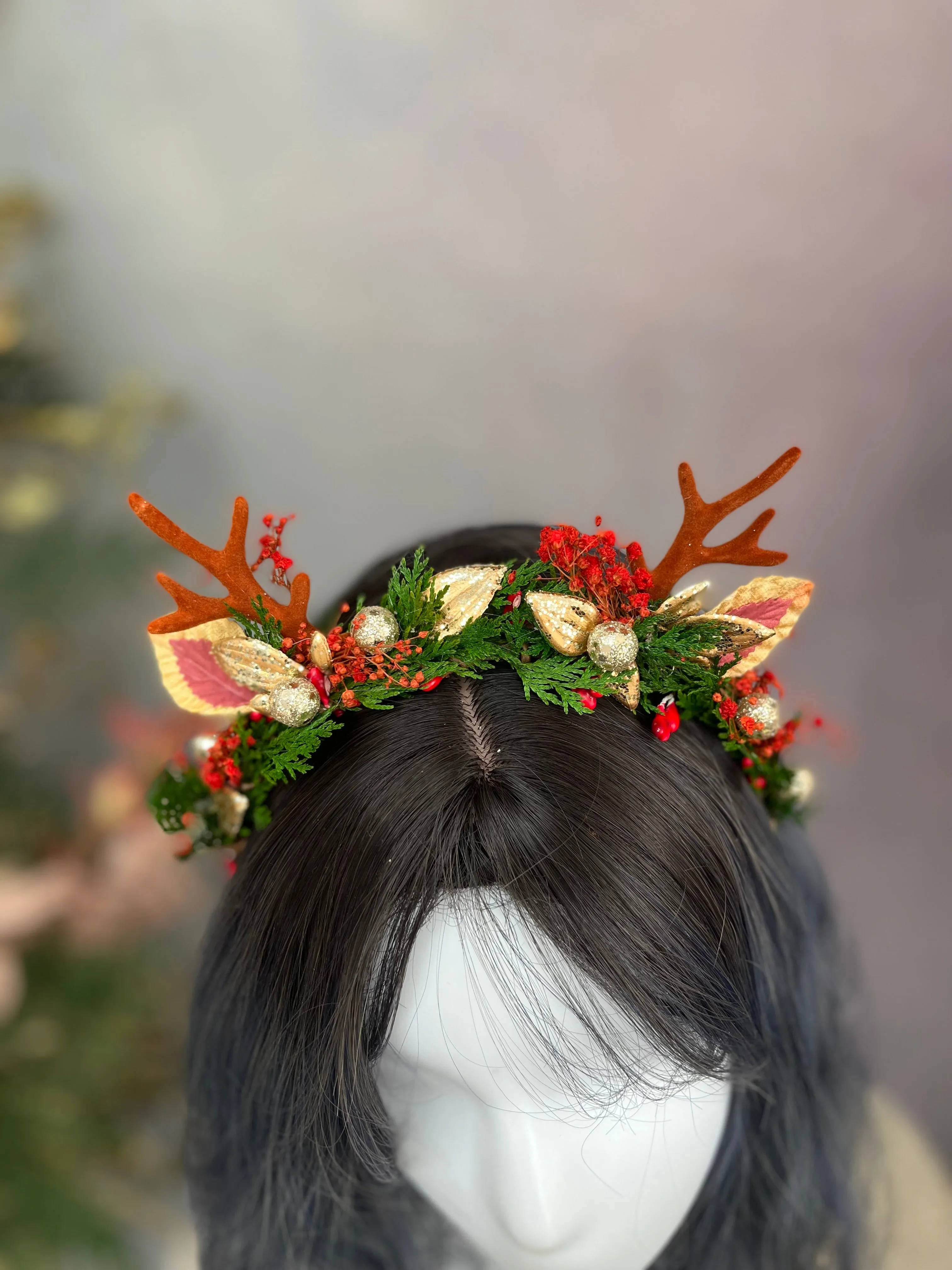 Christmas flower headband with antlers