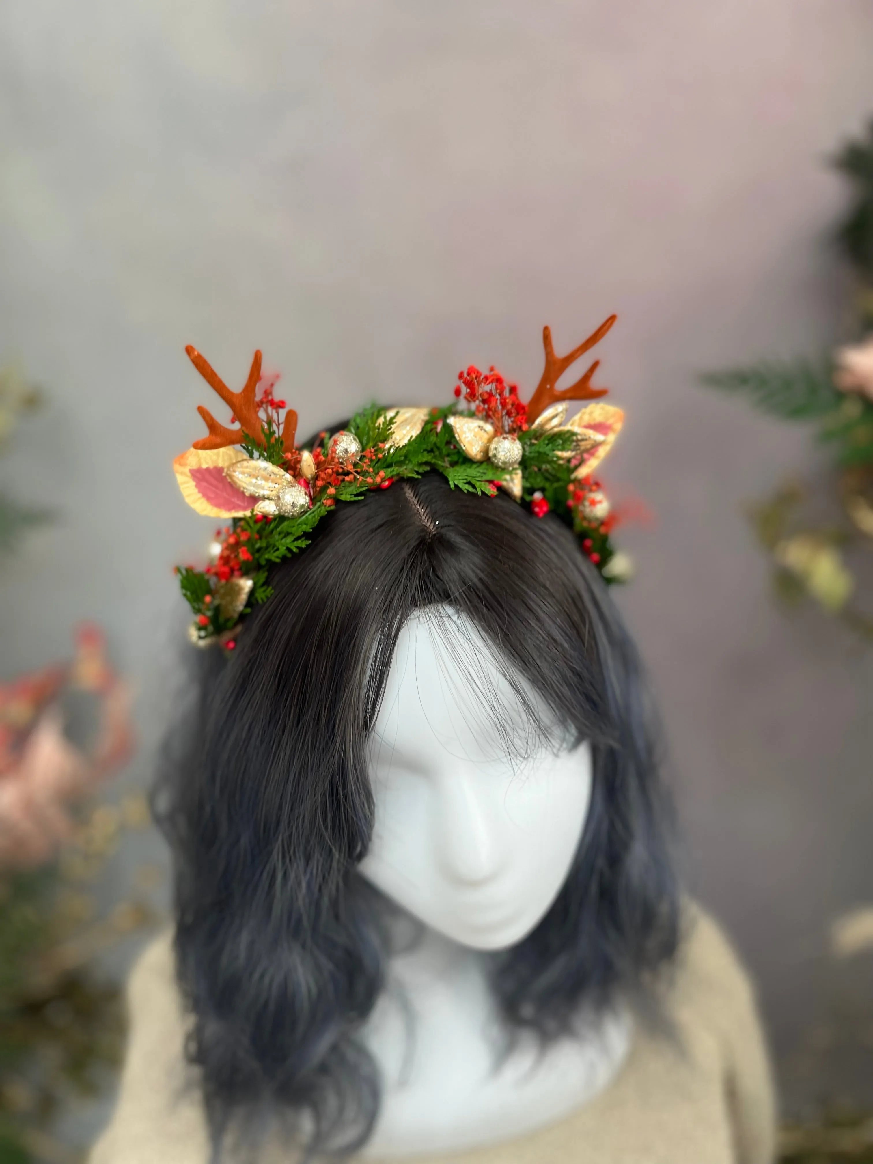 Christmas flower headband with antlers