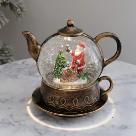 Christmas Musical Water Lantern Vintage Teapot Snowglobe with Swirling Confetti