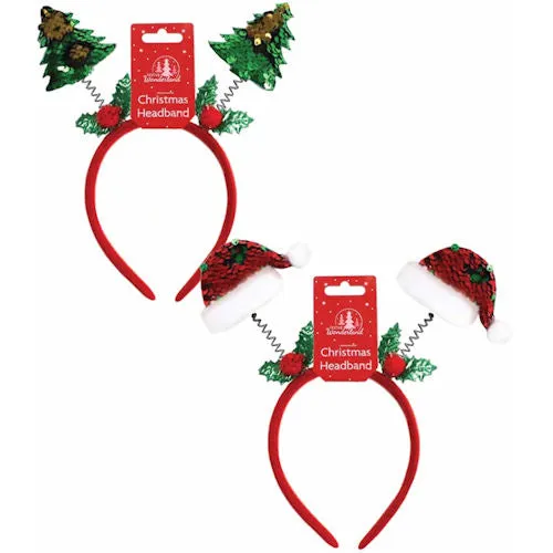 Christmas Wobbly Headband - Assorted Festive Holiday Accessory Fun Party Wear Kids & Adults