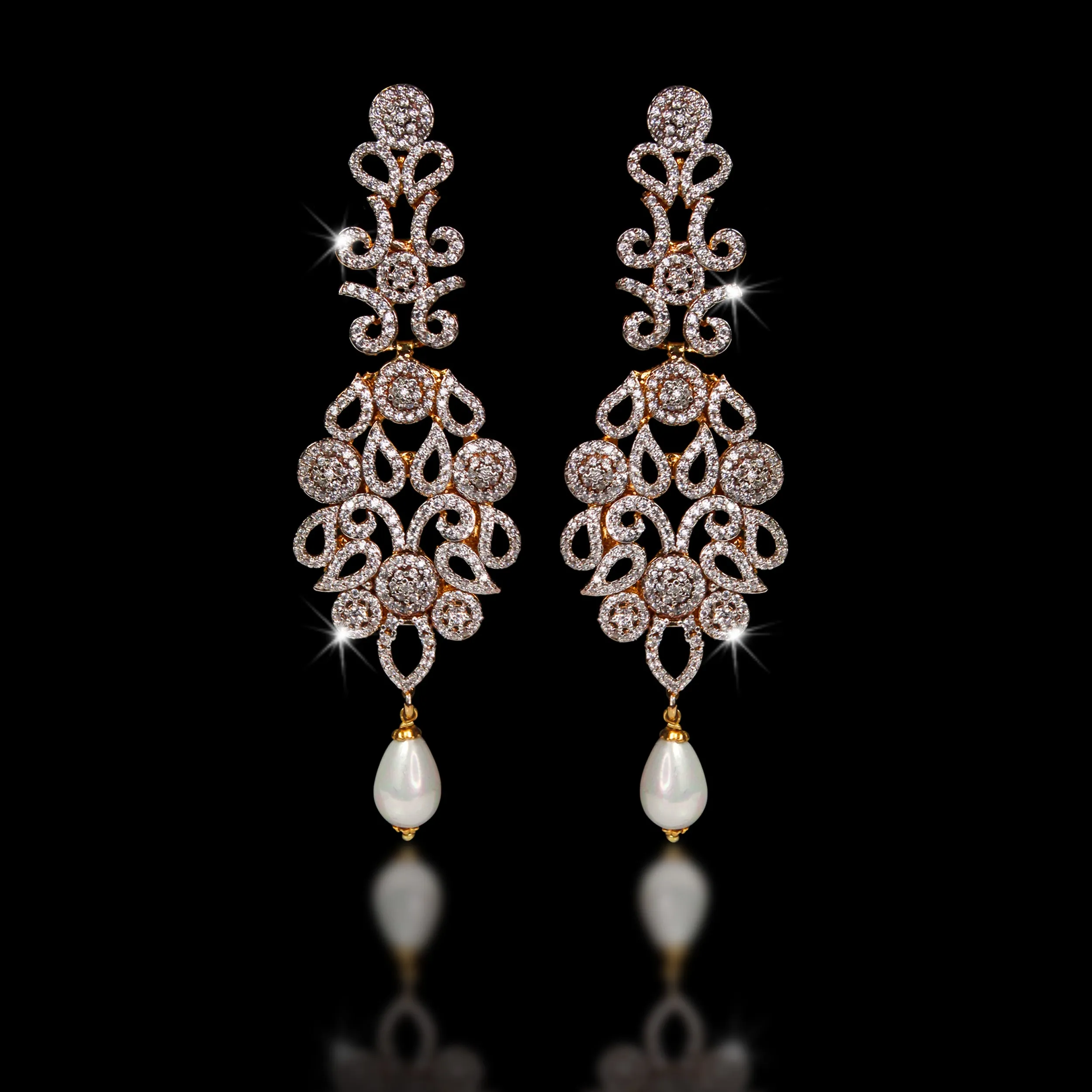 Earrings in Pearls and Cubic Zircons