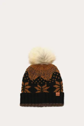 Fair Isle Beanie With Cuff & Faux Fur Pom