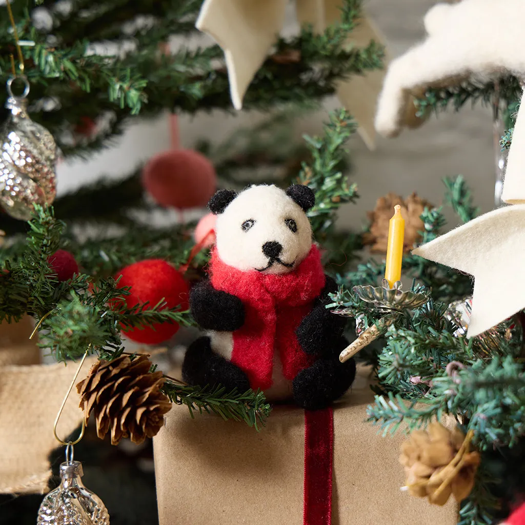 Jolly Red Scarf Panda Ornament