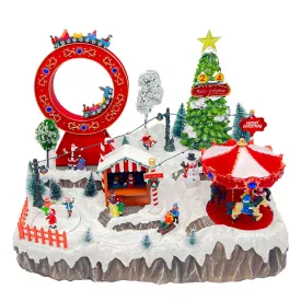 Large Christmas Village Winter Amusement Park with Roller Coaster Carousel