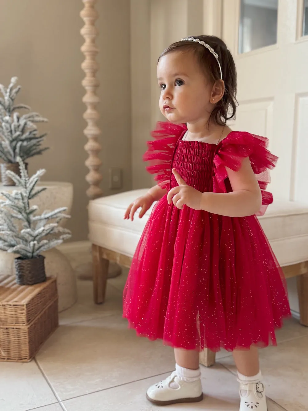 Lotus Red Sparkle Girls Christmas Dress