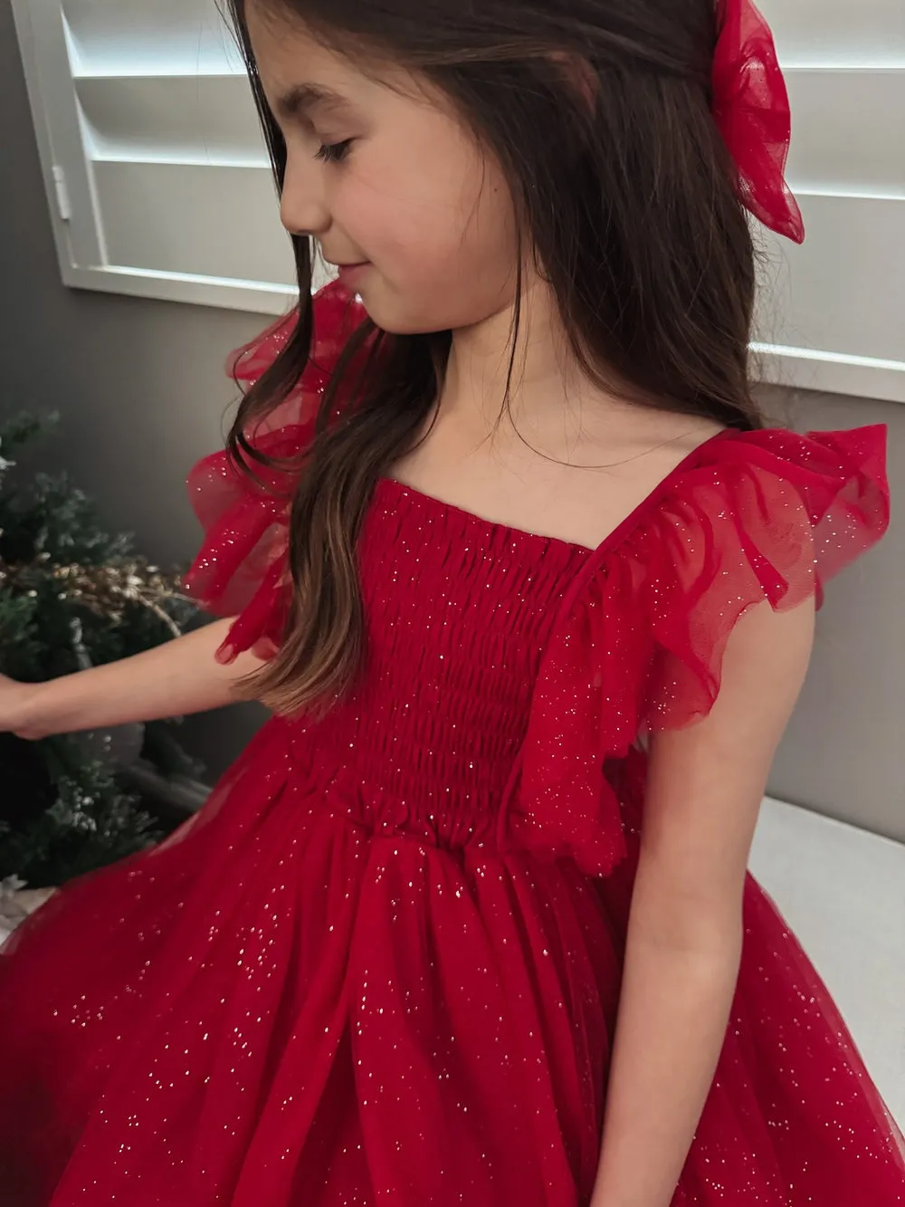 Lotus Red Sparkle Girls Christmas Dress