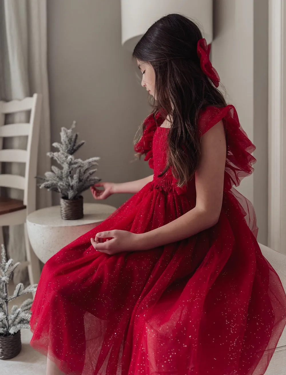 Lotus Red Sparkle Girls Christmas Dress