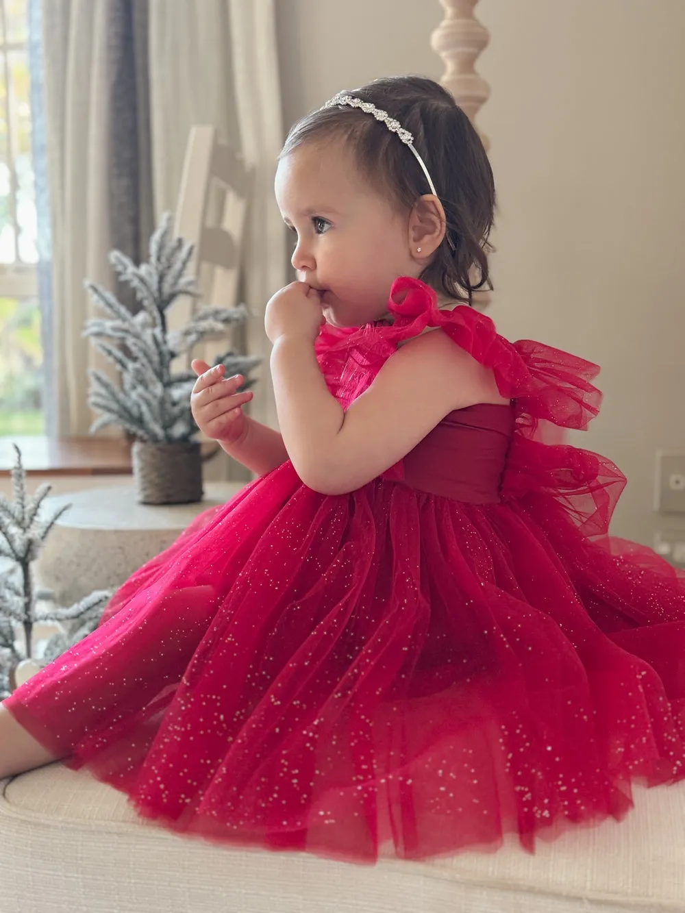 Lotus Red Sparkle Girls Christmas Dress