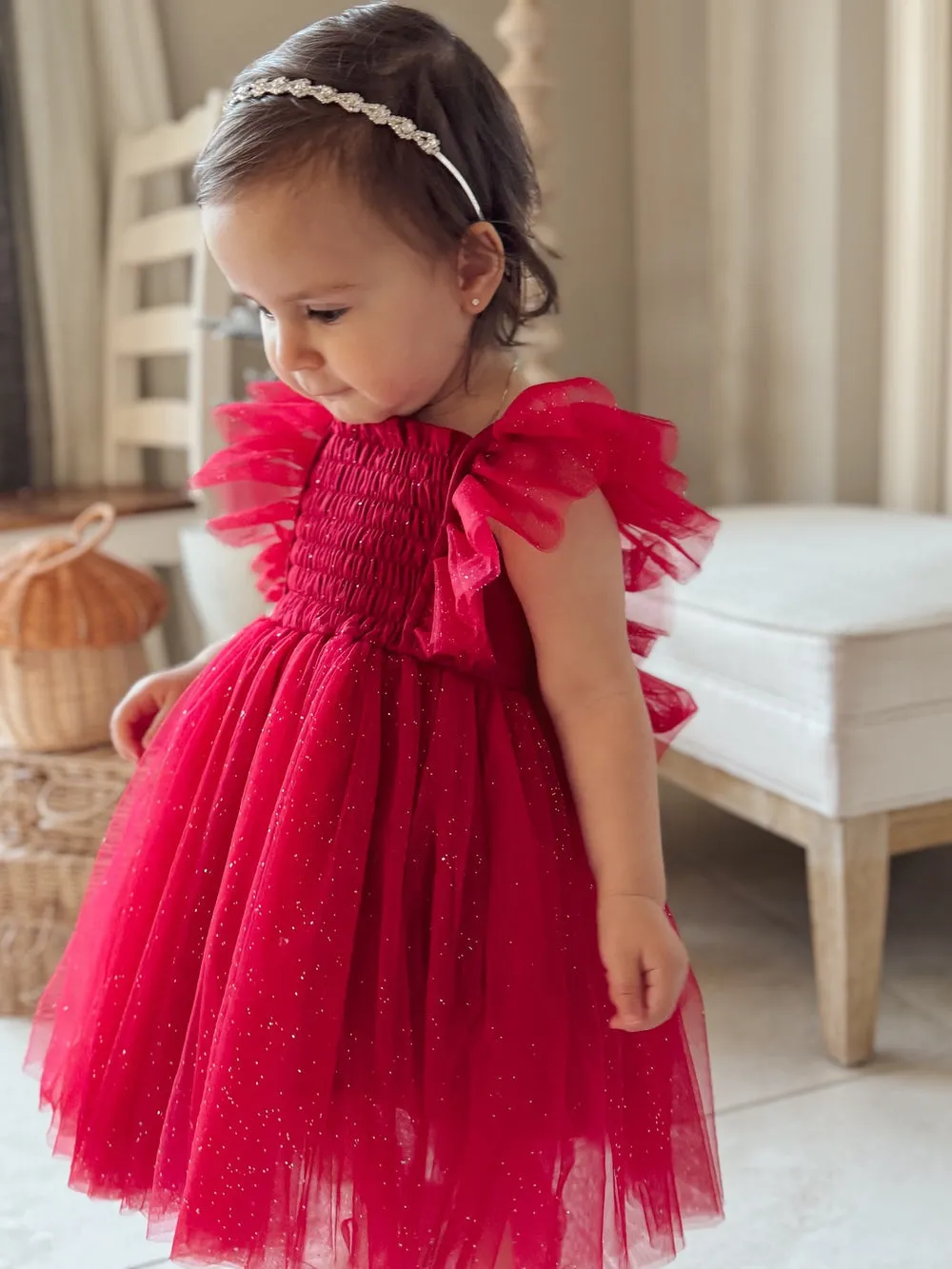 Lotus Red Sparkle Girls Christmas Dress