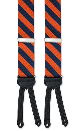 Navy Orange Striped Silk Suspenders - E627