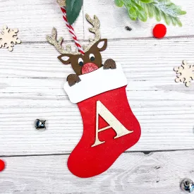 Personalised Reindeer Stocking Initial Decoration