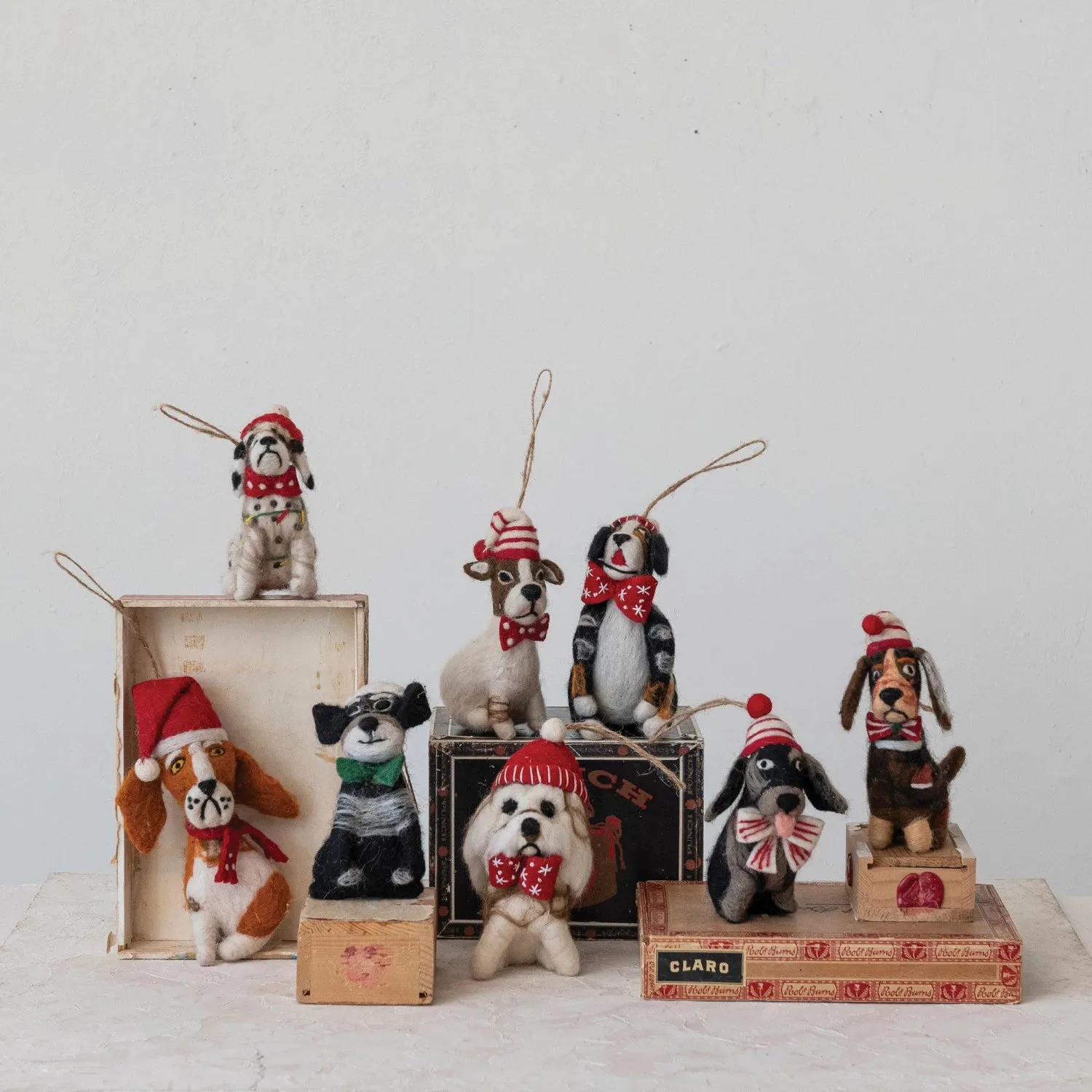 Retro Christmas Dogs Ornaments