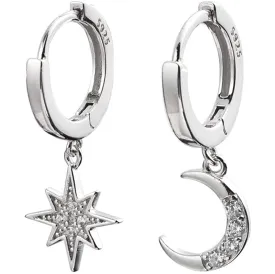 Women's Moon Star Pendant Small Hoop Earrings